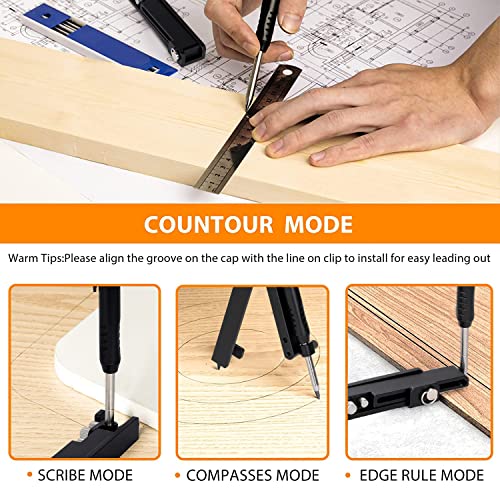 Saker Multi-function Scribing Tool- Construction Pencil- Aluminum Alloy Scribe Tool with Deep Hole Pencil,DIY Woodworking Scribe Gauge Scriber Line Maker Measuring Tool,Multifunctional Tools - Image 5