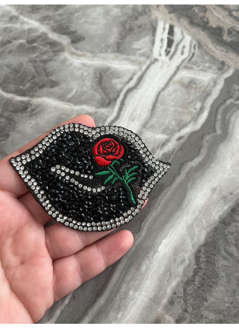 Gönülden Tasarım Heartfelt Design 8x5 cm Iron-On Stone Black Lip Emblem Patch Applique Sewing Accessory 