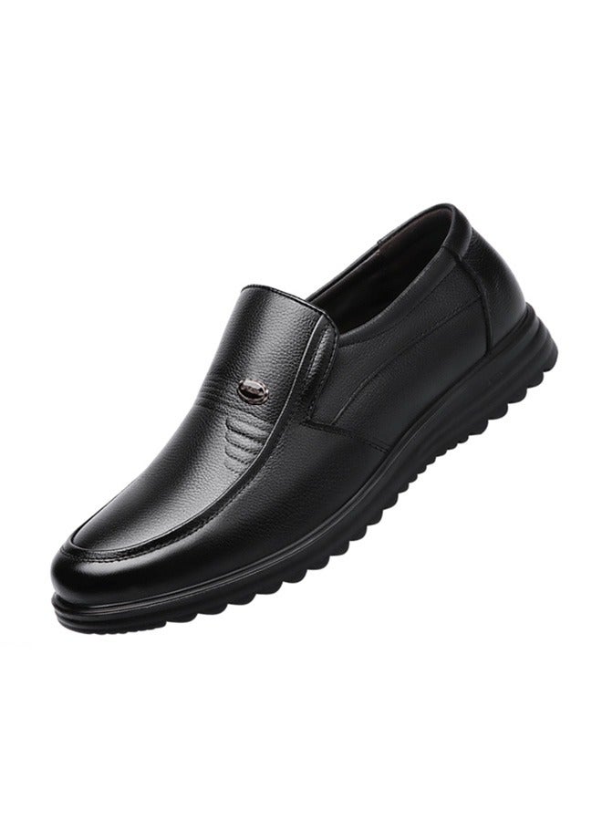 Genuine Leather Slip-On Mens Business Casual ShoesBlack 9106 - Image 1