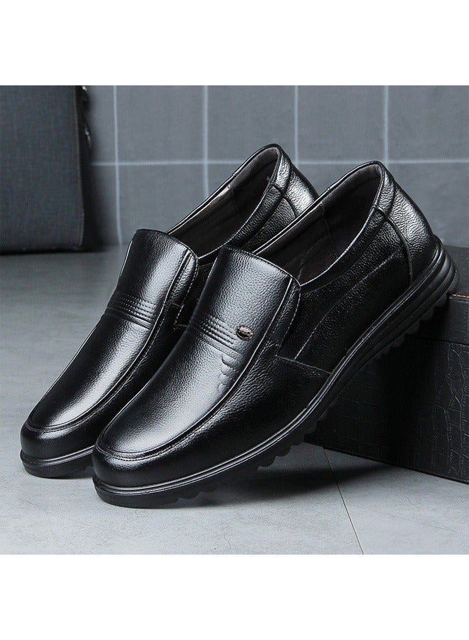 Genuine Leather Slip-On Mens Business Casual ShoesBlack 9106 - Image 3