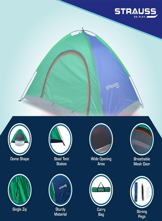 STRAUSS Portable Tent for Camping | Ideal for 2 Persons | Easy Setup for Picnic, Travel, Hiking, Trekking, Outdoor Camping | Waterproof and Windproof Tent | Superior Air Ventilation, Multicolor - Image 3