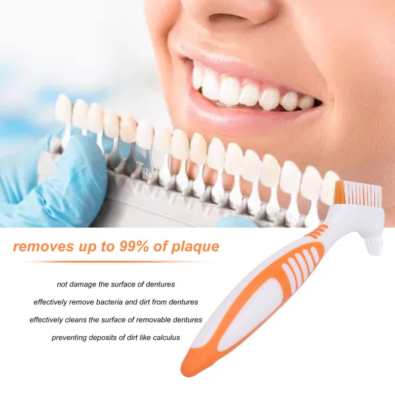 Sonew Dual Head Denture Toothbrush, Remove Plaque for Partial, Half, Complete Dentures Cleaning (Orange) - Image 2