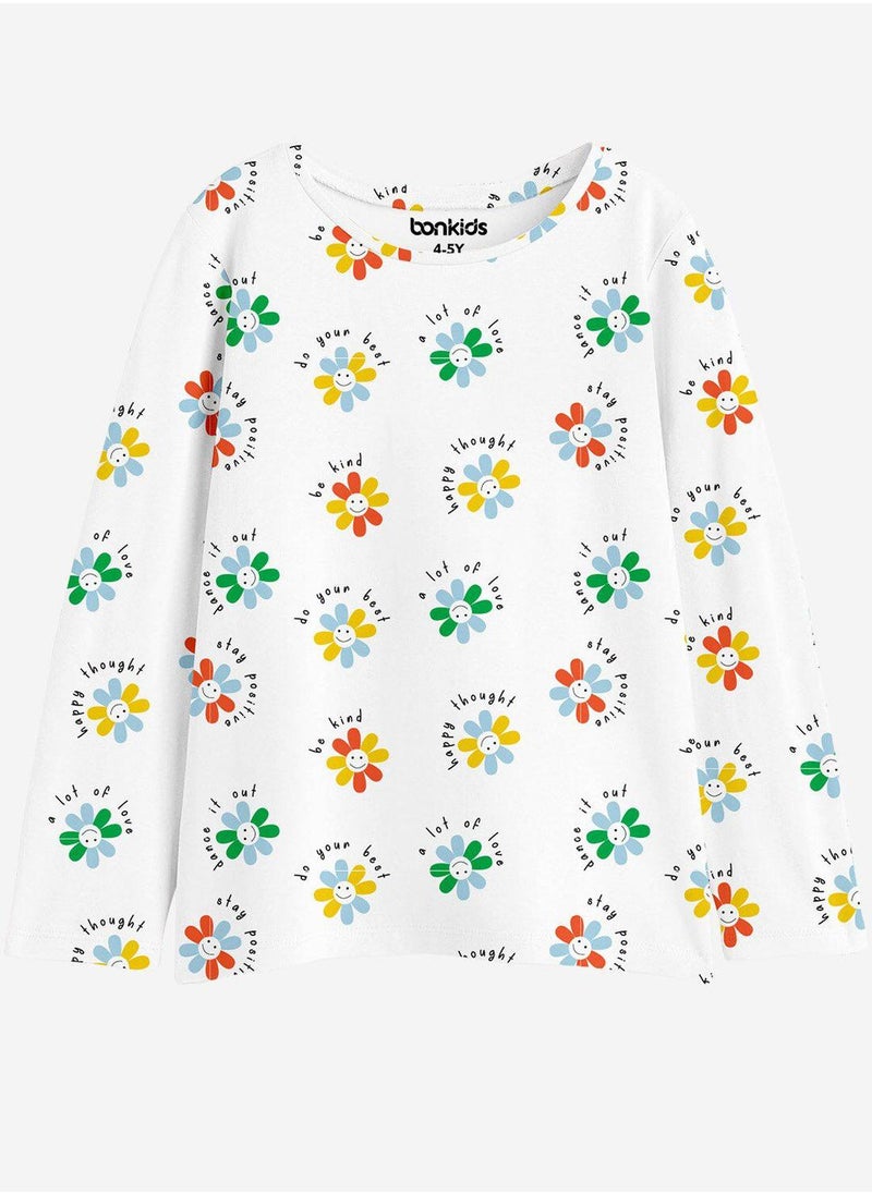 Regular Fit Printed White And Multicolour Cotton T-Shirt For Girls Round Neck Flat Collar Pull On 100 % Cotton - pzsku/Z908B9B33D90B699FD44FZ/45/_/1740300979/b9e1b296-6d20-4ed7-acbe-8bf77938fb7a