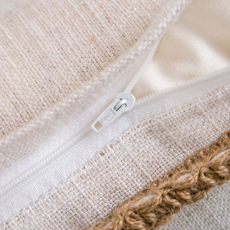 Phantoscope Farmhouse Solid Throw Decorative Pillow Cover Burlap Linen Trimmed Tailored Edges Outdoor Pillow Off White 20 x 20 inches, 50 x 50 cm, Pack of 1 - Image 3