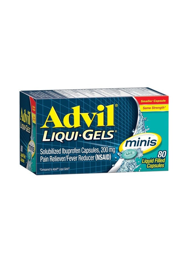 Advil مسكنات آلام ليكوي-جيلز ميني ومخفضة للحمى، دواء آلام للبالغين مع إيبوبروفين 200 ملغ لتخفيف الألم - 80 كبسولة سائلة - Image 1