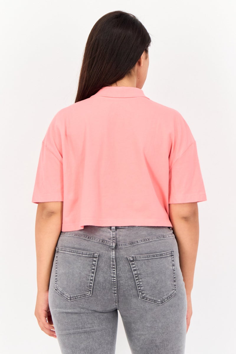 ONLY Women Regular Fit Plain Short Sleeves Polo Shirt, Pink  - Image 3