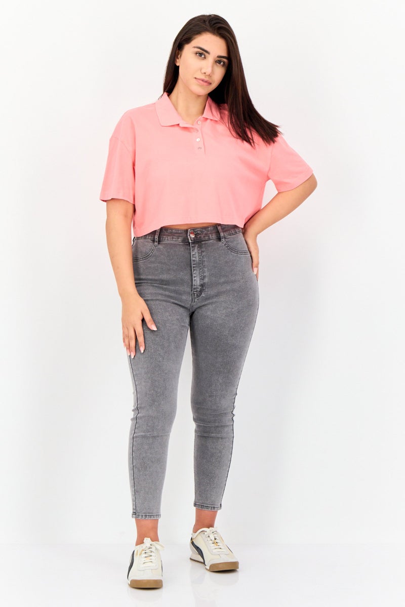 ONLY Women Regular Fit Plain Short Sleeves Polo Shirt, Pink  - Image 4