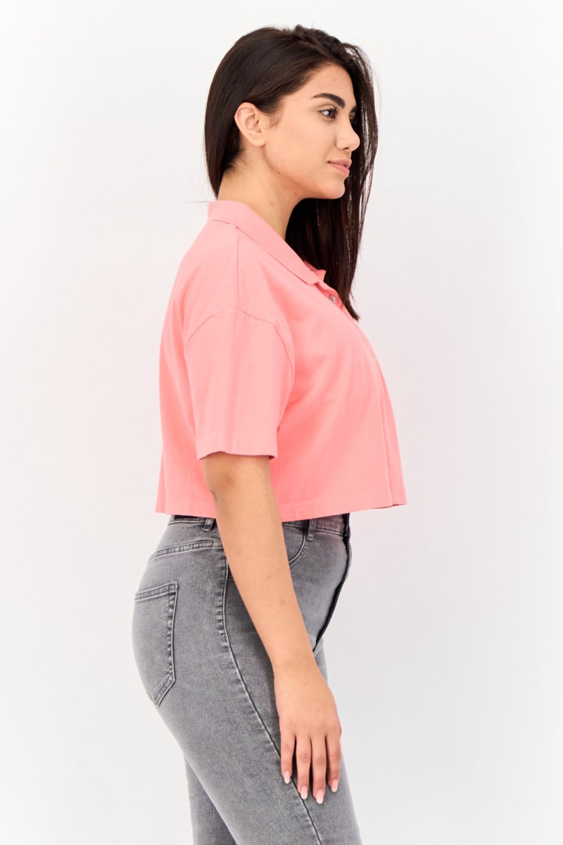 ONLY Women Regular Fit Plain Short Sleeves Polo Shirt, Pink  - Image 2