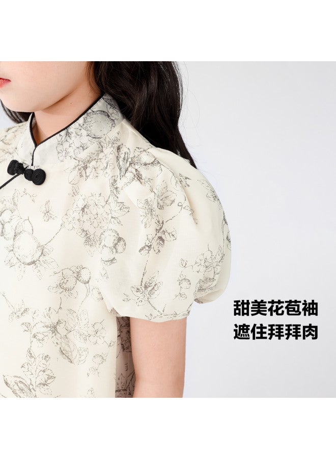 Zuoxi Girl's Dress Summer 2025 New Chinese Style Cheongsam Dress For Kids, Princess Dress For Big Girls, Children's Clothing - Image 3
