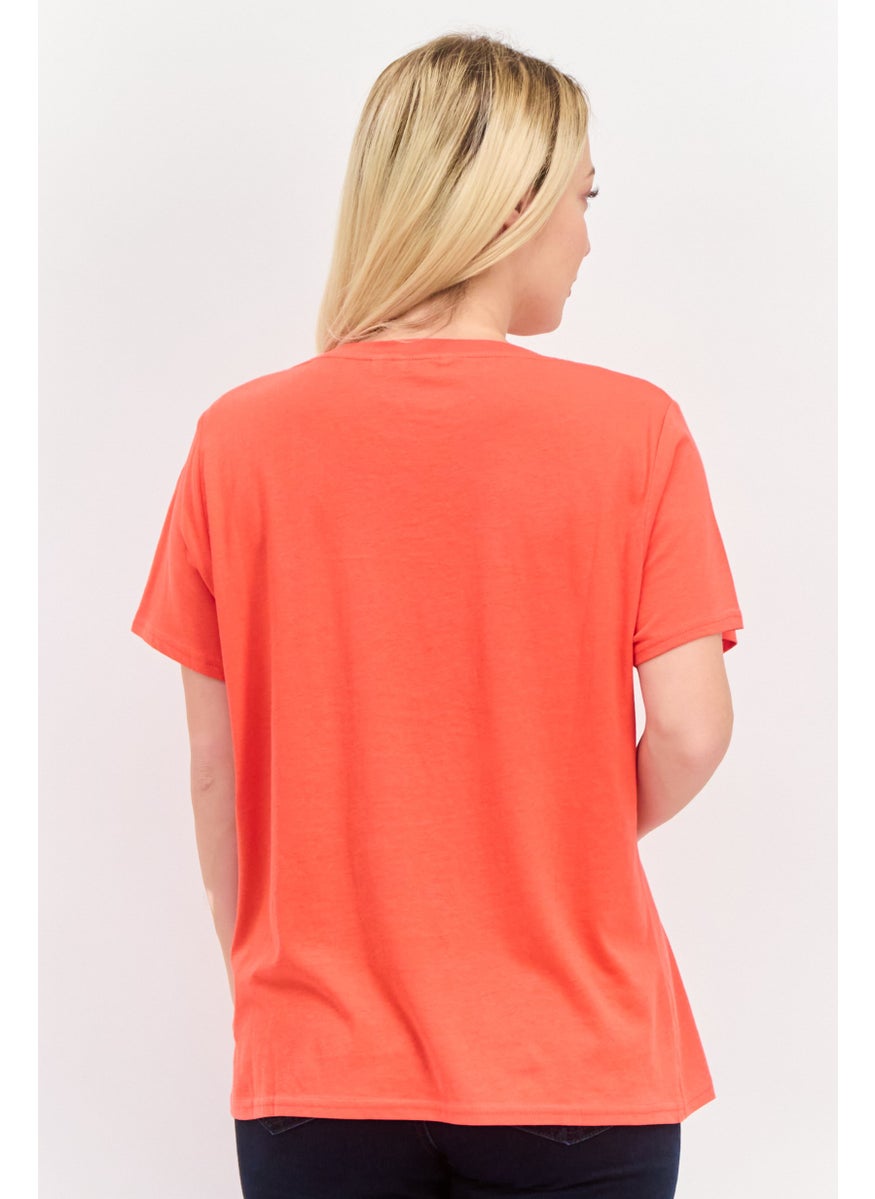Wrangler - Women Crew Neck Short Sleeve Graphic T Shirt, Red - Image 1