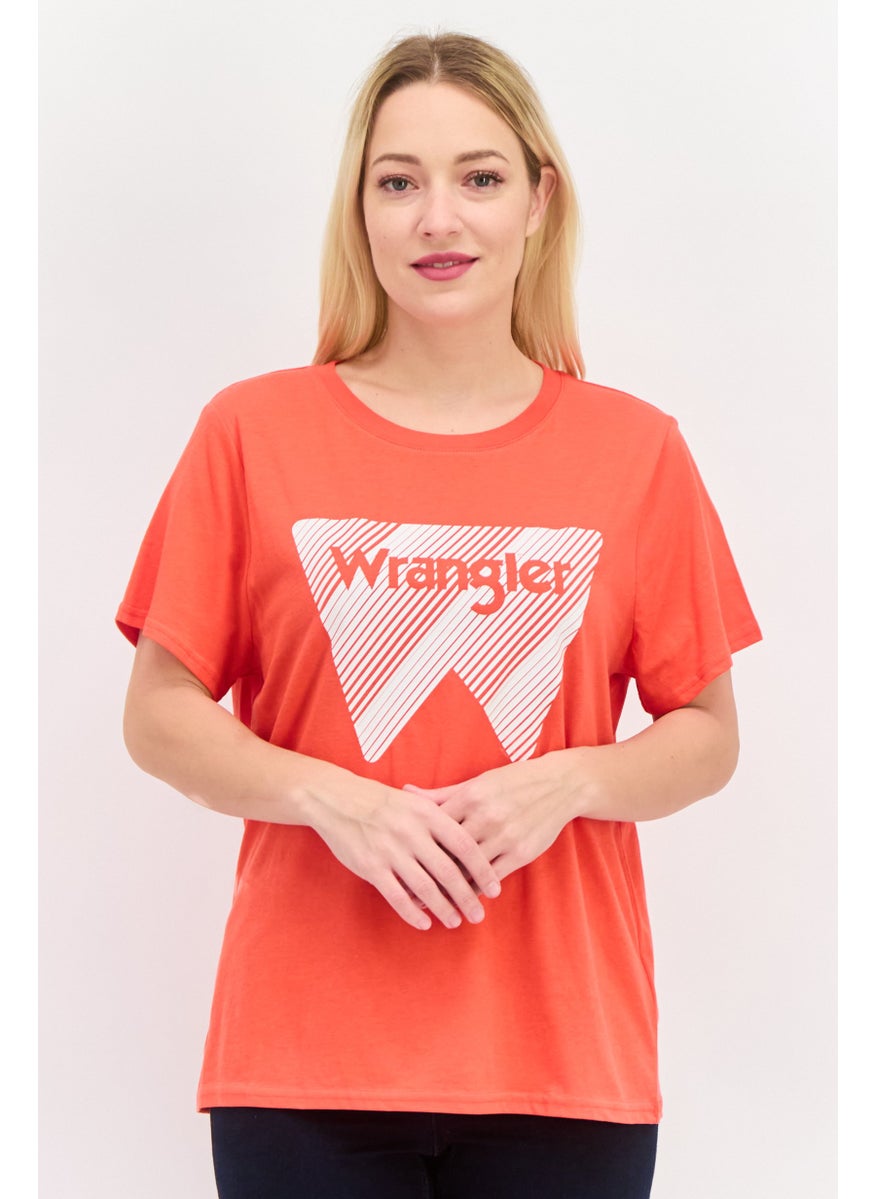 Wrangler - Women Crew Neck Short Sleeve Graphic T Shirt, Red - Image 1