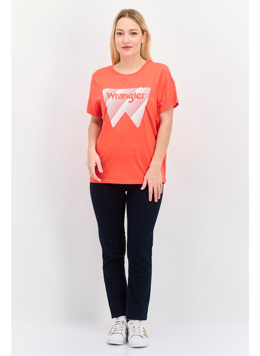 Wrangler - Women Crew Neck Short Sleeve Graphic T Shirt, Red - Image 1