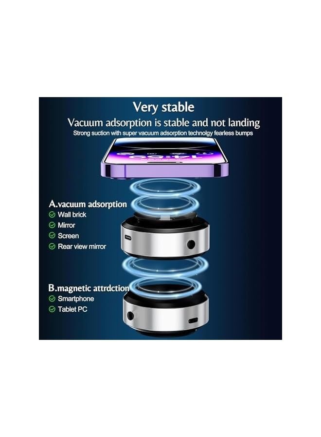 DUSALA Vacuum Magnetic Suction Cup Phone Mount,360 Rotation Magnetic Car Cell Phone Holder,Suction Cup Car Phone Mount,Universal Adjustable Windshield Dashboard Mobile Phone Holder (Silver) - Image 4