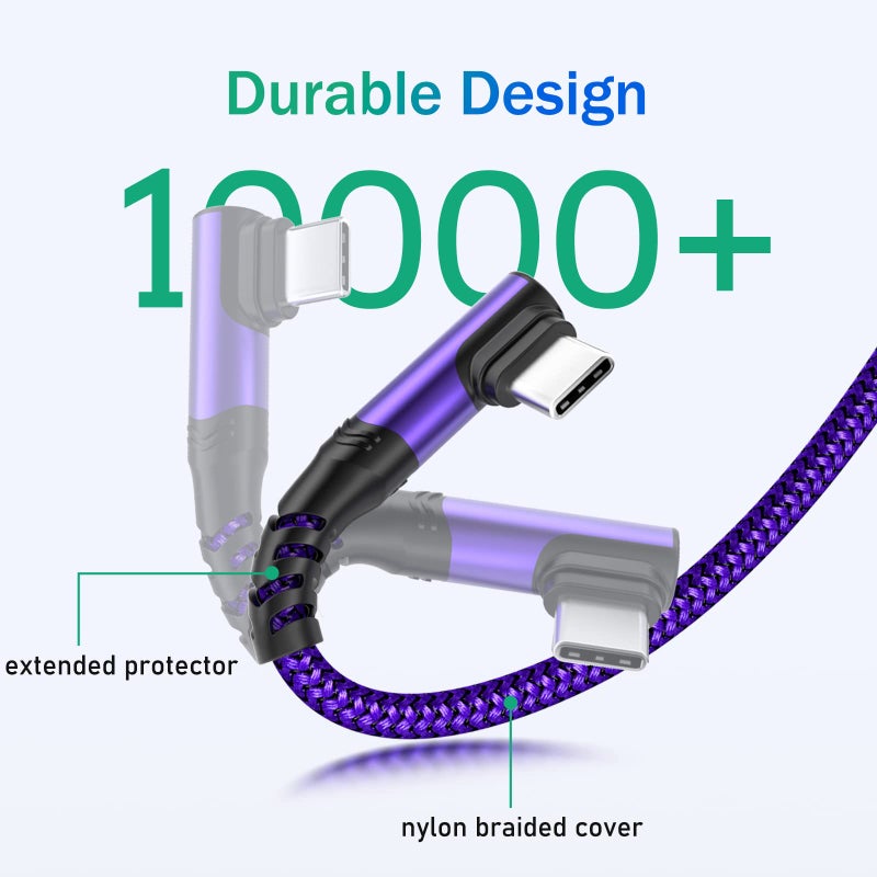 Besgoods Type C Charger Fast Charging, Right Angle USB to USB C Cable [10ft] Braided Cord Compatible with iPhone 16/15, Galaxy S24/S23/S22/S21 FE/S20/S10/S9/S8, Note 9/8, A15/A14/A03s [2Pack,Purple] - Image 5