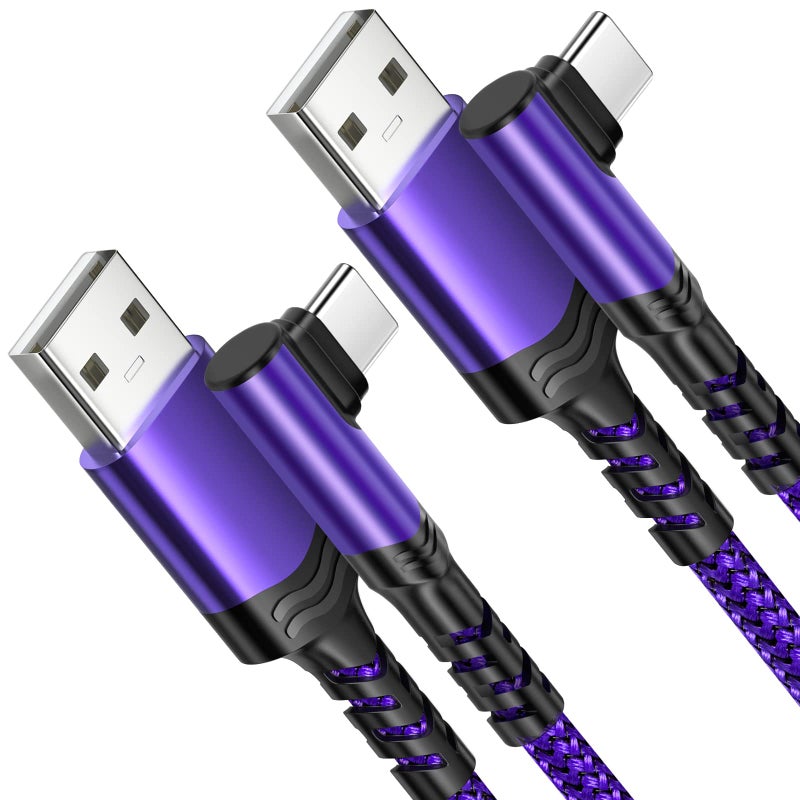 Besgoods Type C Charger Fast Charging, Right Angle USB to USB C Cable [10ft] Braided Cord Compatible with iPhone 16/15, Galaxy S24/S23/S22/S21 FE/S20/S10/S9/S8, Note 9/8, A15/A14/A03s [2Pack,Purple] - Image 1