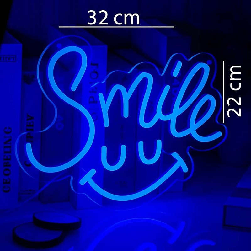 Horoof Home Smile Neon LED Wall Light - 32 x 22 cm Blue Acrylic Smiley Face Decor - Image 3