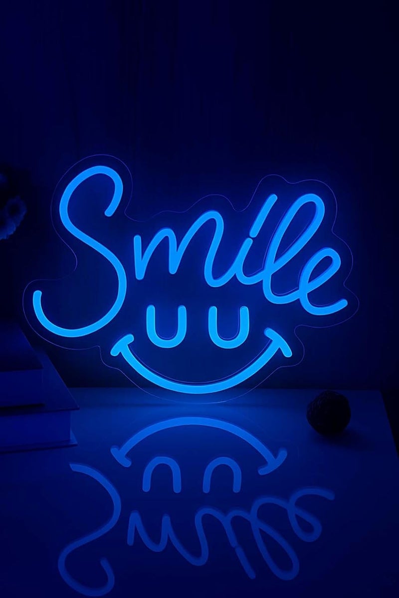 Horoof Home Smile Neon LED Wall Light - 32 x 22 cm Blue Acrylic Smiley Face Decor - Image 1