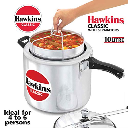 Hawkins Classic 10 Litre Pressure Cooker | Straight Body | Gas Compatible | Ideal for 10–14 persons | with Separator Set | ISI Certified | 5 Year Guarantee | Silver (CL11) - Image 2