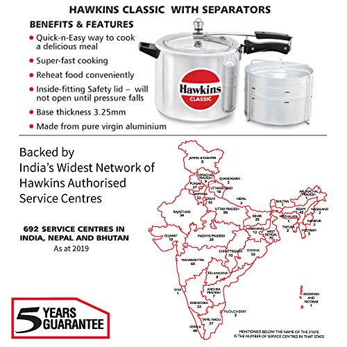 Hawkins Classic 10 Litre Pressure Cooker | Straight Body | Gas Compatible | Ideal for 10–14 persons | with Separator Set | ISI Certified | 5 Year Guarantee | Silver (CL11) - Image 5
