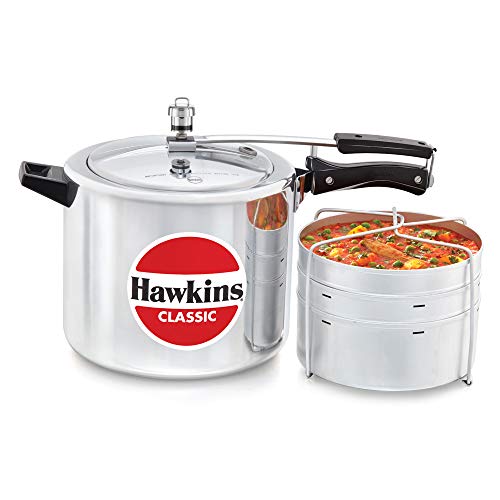 Hawkins Classic 10 Litre Pressure Cooker | Straight Body | Gas Compatible | Ideal for 10–14 persons | with Separator Set | ISI Certified | 5 Year Guarantee | Silver (CL11) - Image 1