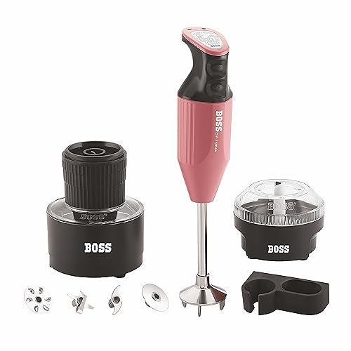 BOSS Genius Portable Hand Blender | 5 Years Warranty* | Powerful 275 W Motor | Chopper & Chutney Attachments | Variable Speed Control | ISI-Marked, Pink - Image 1