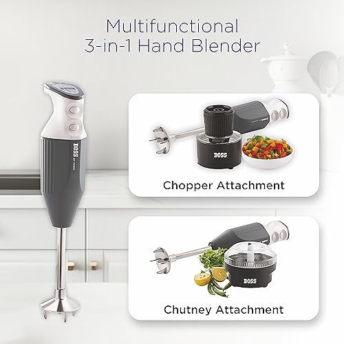 BOSS Genius Portable Hand Blender | 5 Years Warranty* | Powerful 275 W Motor | Chopper & Chutney Attachments | Variable Speed Control | ISI-Marked, Pink - Image 3
