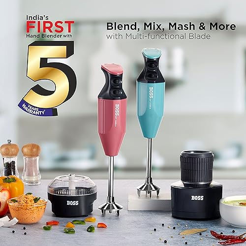 BOSS Genius Portable Hand Blender | 5 Years Warranty* | Powerful 275 W Motor | Chopper & Chutney Attachments | Variable Speed Control | ISI-Marked, Pink - Image 5
