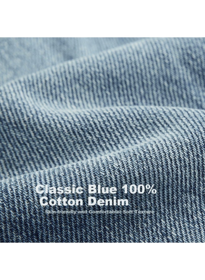 Cabbeen Men's Blue Cotton Denim Logo Embossed Straight-leg Casual Jeans Winter Pants - Image 2