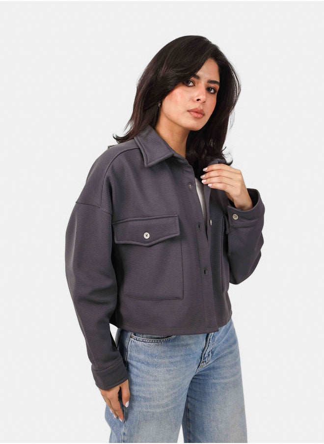 SHECHICK Shechick Cardone Dark Grey Crop Shirt  - Image 2
