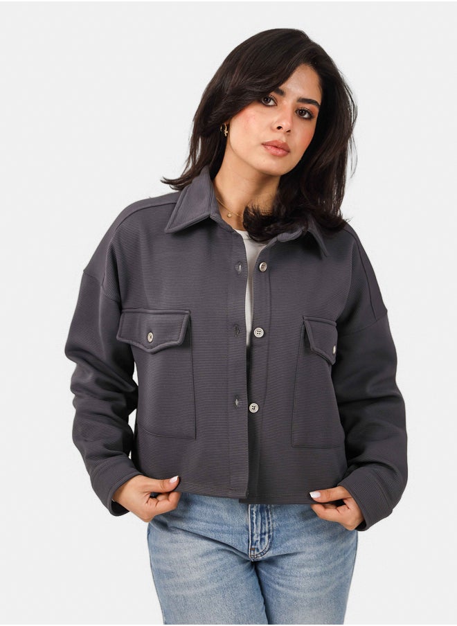 SHECHICK Shechick Cardone Dark Grey Crop Shirt  - Image 1