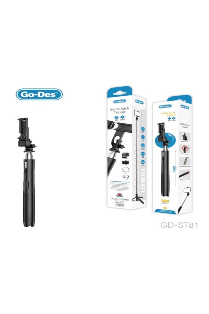 جو-ديز حامل ثلاثي القوائم لعصا سيلفي مع كاميرا تحكم لاسلكية حامل ثلاثي القوائم تلسكوبي للتصوير الفوتوغرافي في الهواء الطلق حامل هاتف عصا سيلفي