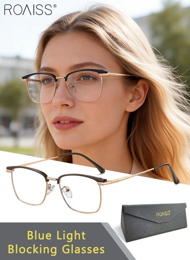 رويس نظارات مربعة لحجب الضوء الأزرق، نظارات كمبيوتر بإطار معدني للنساء، نظارات مضادة لإجهاد العين، نظارات قراءة عالية الدقة مضادة للوهج والأشعة فوق البنفسجية، نظارات مسطحة للضوء. - Image 1