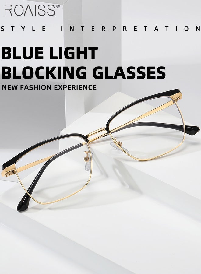 رويس نظارات مربعة لحجب الضوء الأزرق، نظارات كمبيوتر بإطار معدني للنساء، نظارات مضادة لإجهاد العين، نظارات قراءة عالية الدقة مضادة للوهج والأشعة فوق البنفسجية، نظارات مسطحة للضوء. - Image 3