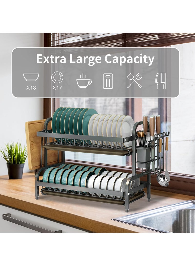 INFOSUN Dish Drying Rack, 2-Tier(Lengthen 22in) Dish Rack Drainboard Set, Large Rust-Proof Dish Drainer with Drip Tray Knife Holder, Cutting Board Holder for Kitchen Counter - Image 2