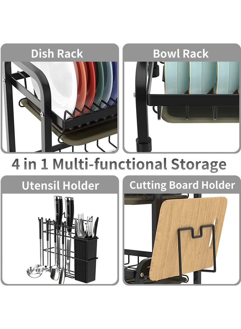 INFOSUN Dish Drying Rack, 2-Tier(Lengthen 22in) Dish Rack Drainboard Set, Large Rust-Proof Dish Drainer with Drip Tray Knife Holder, Cutting Board Holder for Kitchen Counter - Image 4