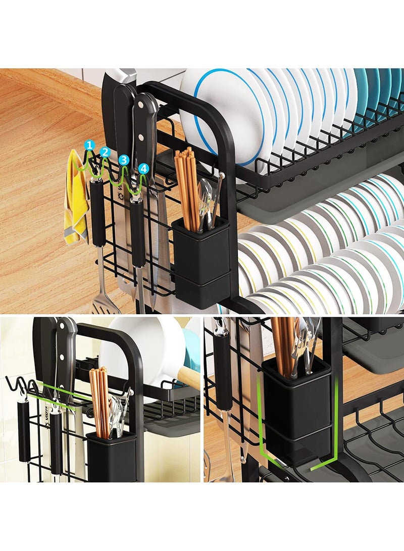 INFOSUN Dish Drying Rack, 2-Tier(Lengthen 22in) Dish Rack Drainboard Set, Large Rust-Proof Dish Drainer with Drip Tray Knife Holder, Cutting Board Holder for Kitchen Counter - Image 5