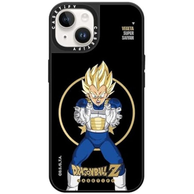 Casetify Mirror iPhone 14 Case 【Dragon Ball Colab/Reflective / 4.9ft Drop Protection/Magsafe】 - Super Saiyan Vegeta - Silver on Black - Image 1