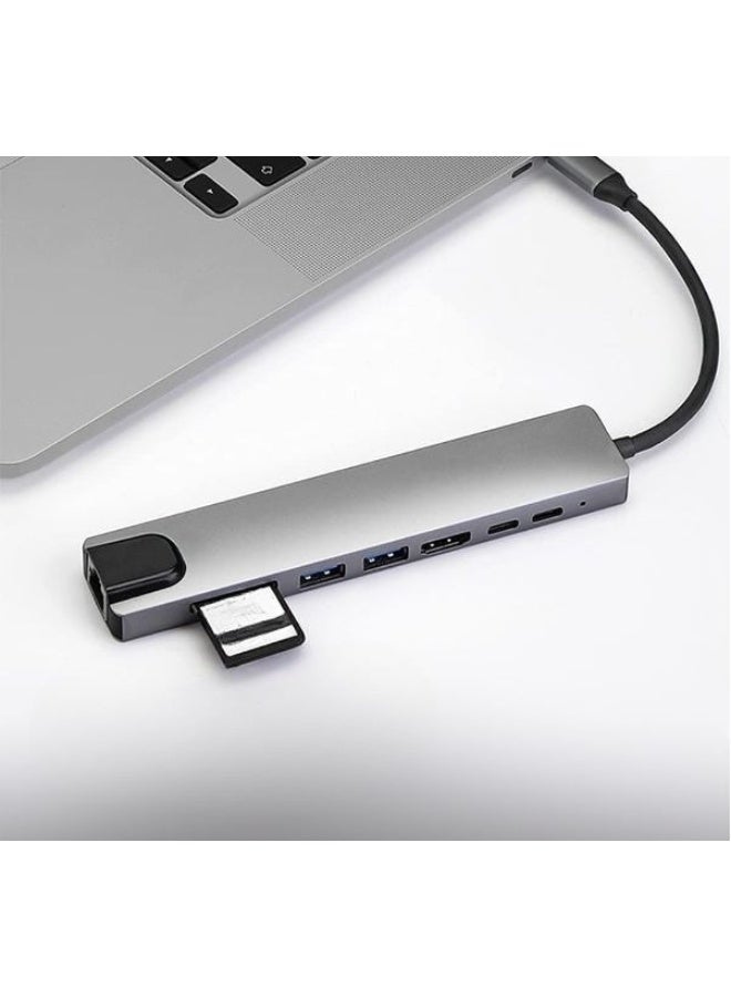 8-in-1 USB-C Hub with Ethernet Adapter – 100W PD, 4K HDMI, USB 3.0, USB-C, SD/TF Card Reader, and More - Image 2