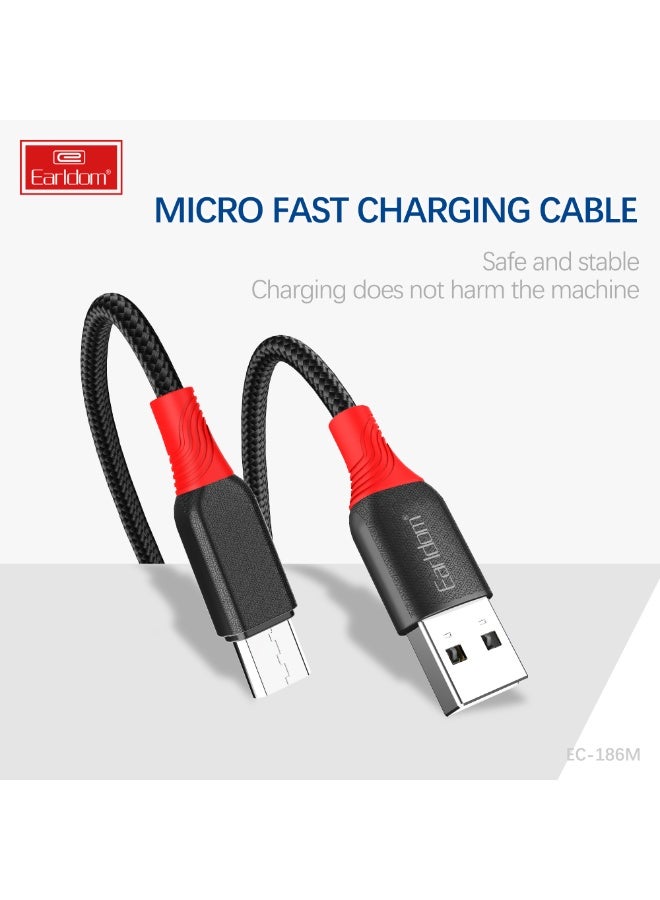 Earldom Charging Cable EC-186M USB-A to Micro USB Fast Charge 5V/2.4A Braided Steel 1M - Image 2