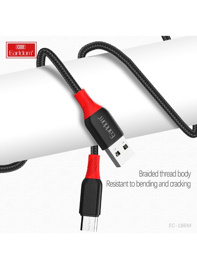 Earldom Charging Cable EC-186M USB-A to Micro USB Fast Charge 5V/2.4A Braided Steel 1M - Image 3