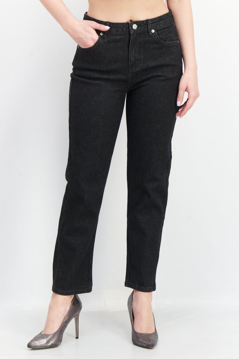 NA-KD Women Mid Waist Slim Leg Solid Denim Jeans, Grey - Image 1