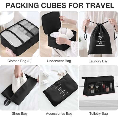 POPCUBE Polyester 10 Pcs Travel Organizer Pouch Packing Cubes for Clothes Space Savers Bags Cosmetics/Underwear/Socks/Shoes Toiletry Bag Laundry Organiser, Black - Image 3