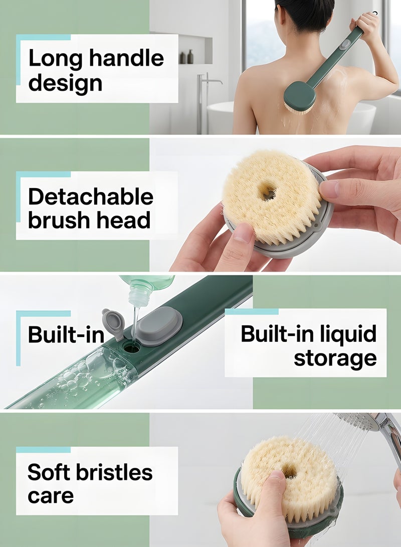 Beauenty Long Handle Detachable Bath Massager Brush, Long Handle Liquid Shower Brush, Detachable Body Back Scrubber Built-in Shower Gel Reservoir, Deep Cleaning Tool for Exfoliating Skinn (Green) - Image 2