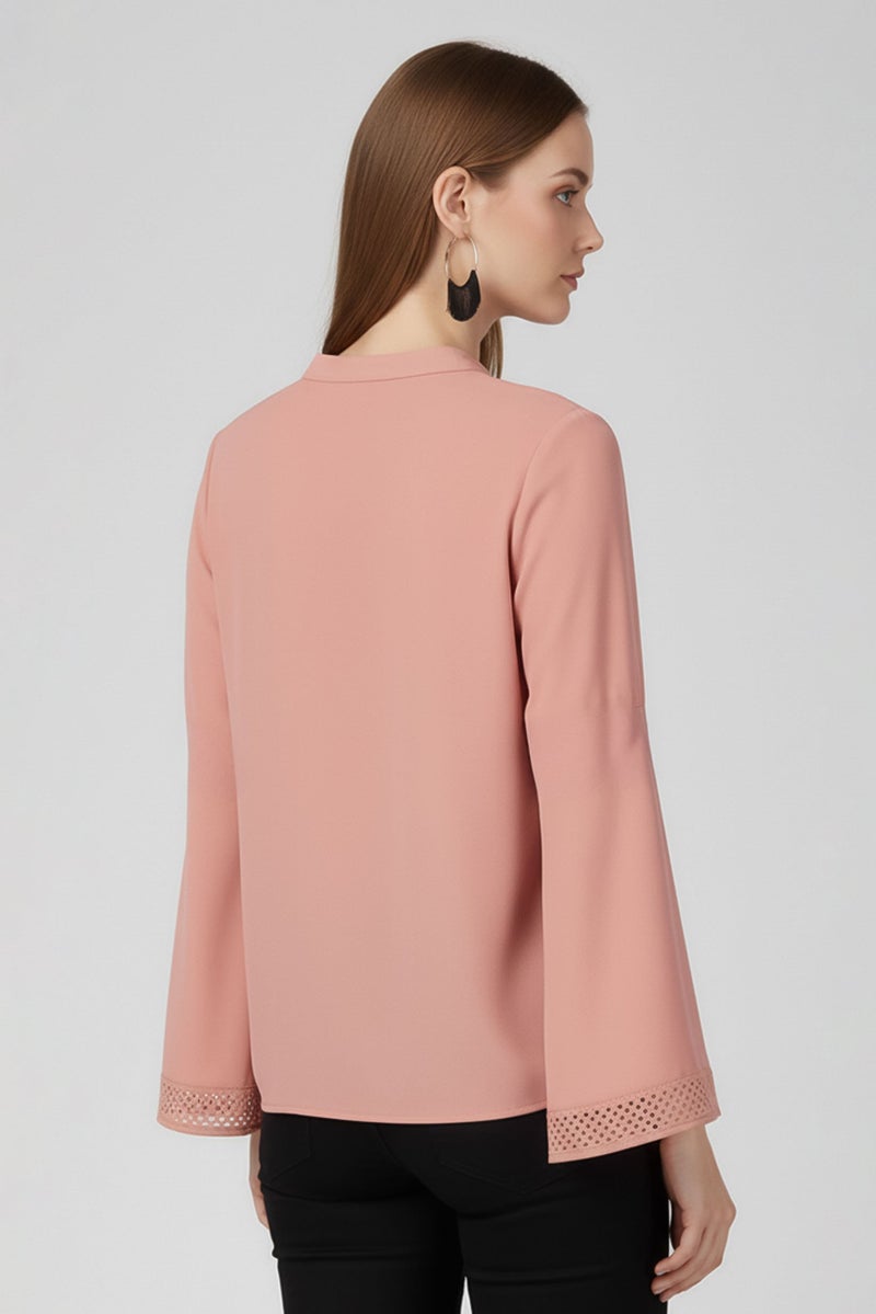 bebe Women V-Neck Plain Long Sleeve Blouse, Old Rose - Image 4