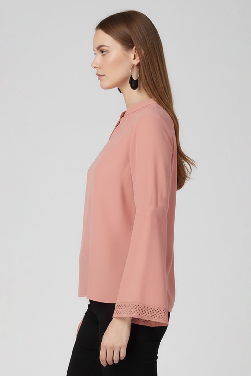 bebe Women V-Neck Plain Long Sleeve Blouse, Old Rose - Image 3