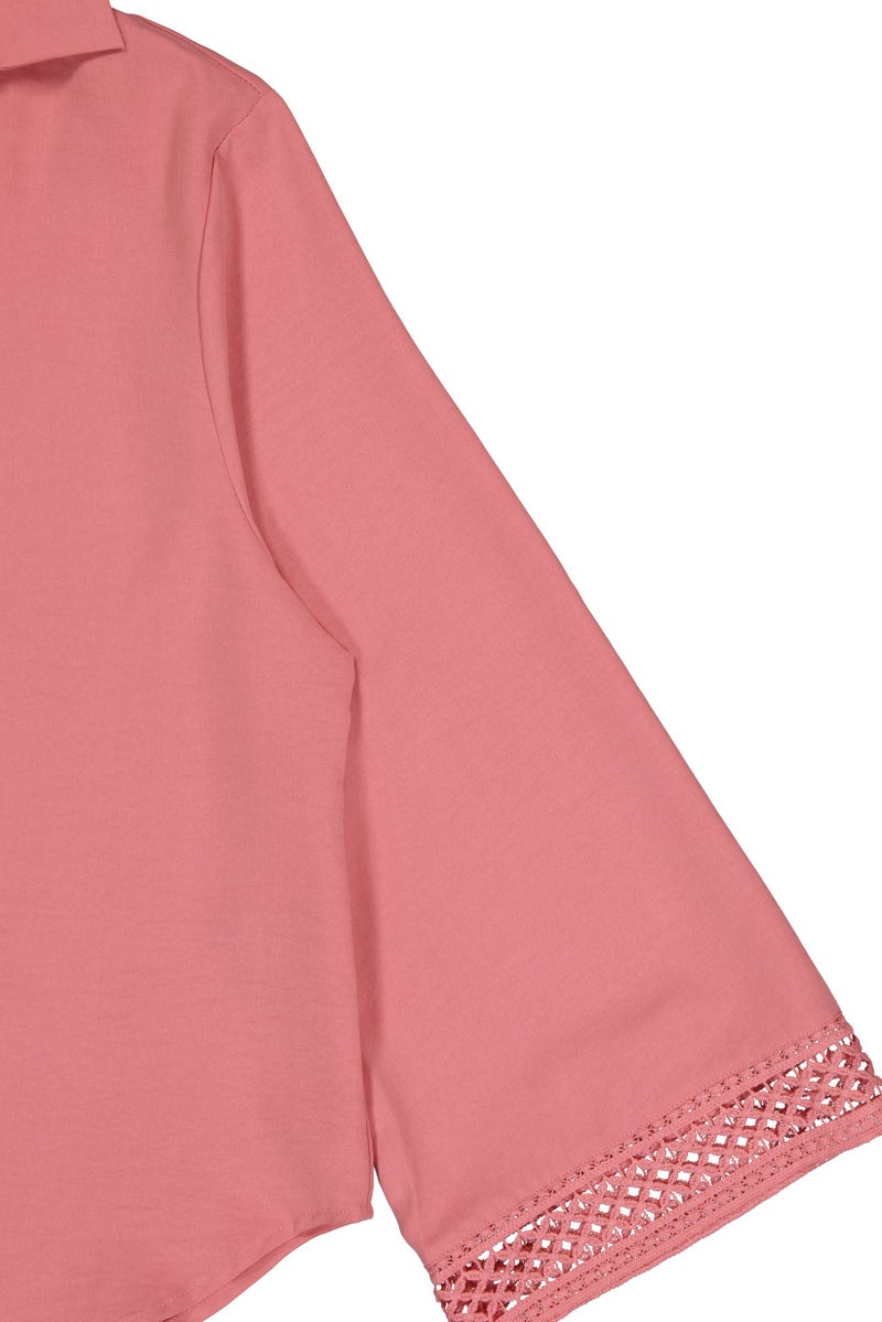 bebe Women V-Neck Plain Long Sleeve Blouse, Old Rose - Image 5