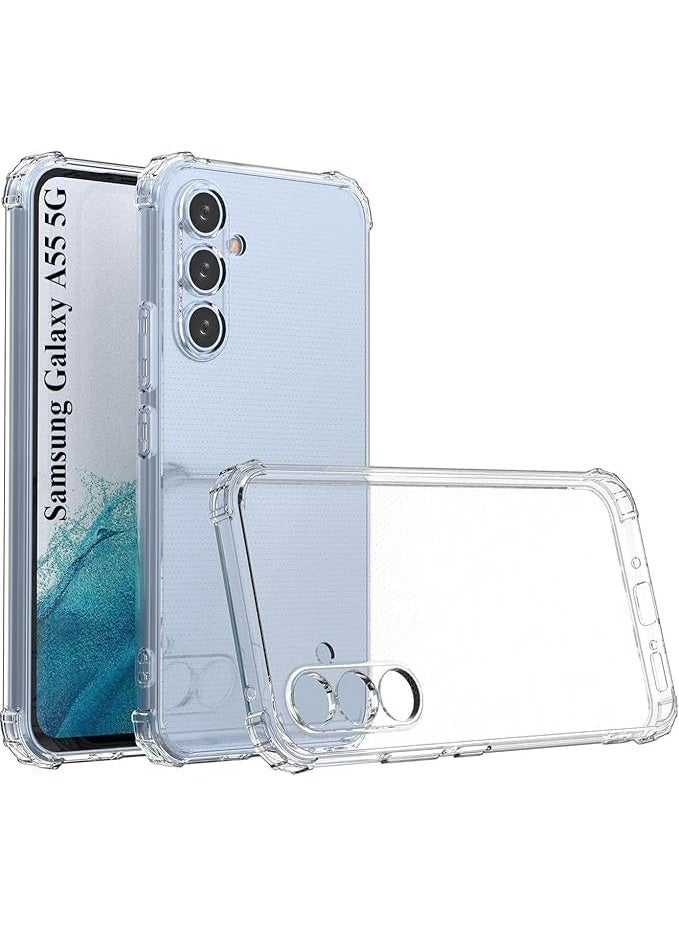 ليون ستور جراب شفاف جالاكسي A55 شبكة الجيل الخامس 5G من البولي يوريثين الحراري، خلفي مطاط السيليكون، ممتص للصدمات بزوايا معززة لسامسونج - Image 1
