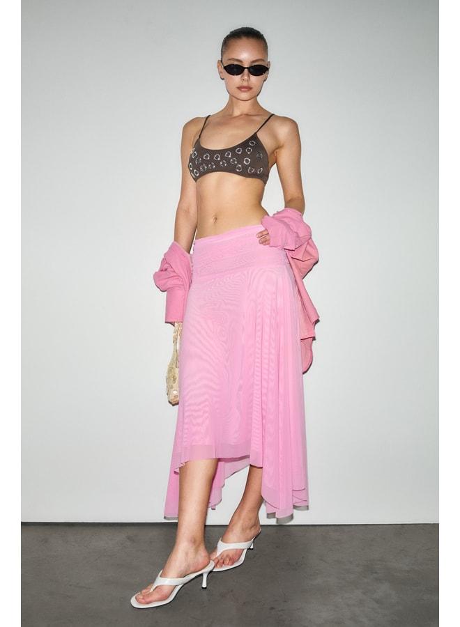 GRIMELANGE SUSANDA Women's Soft and Stretch Fabric Waist Corset and Pleated Lined Midi Pink Skirt. - Image 1