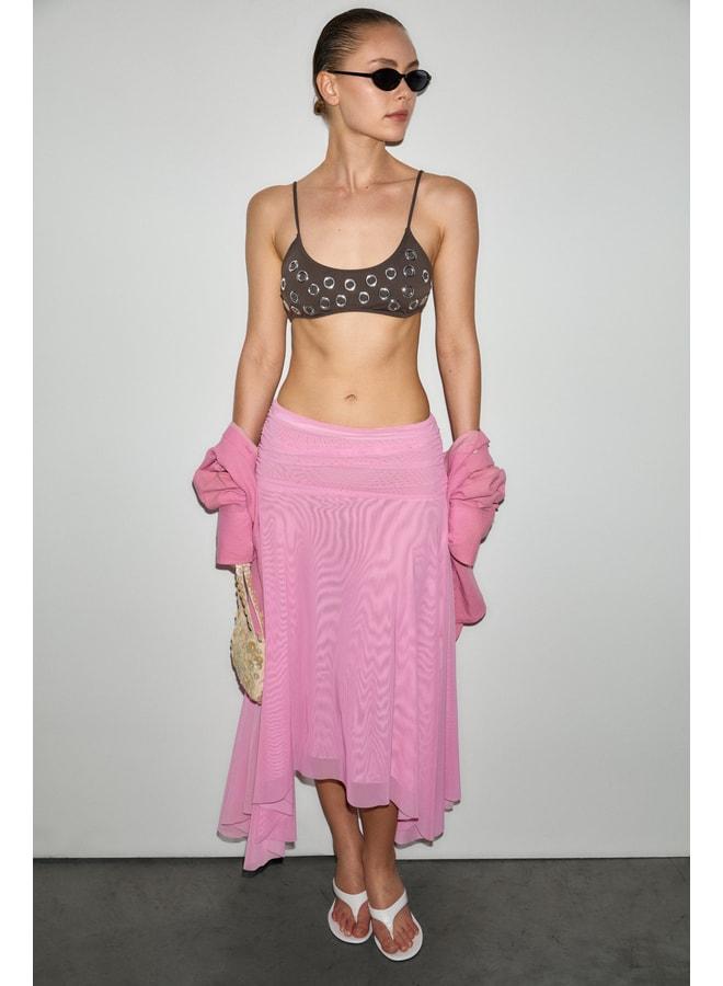 GRIMELANGE SUSANDA Women's Soft and Stretch Fabric Waist Corset and Pleated Lined Midi Pink Skirt. - Image 2