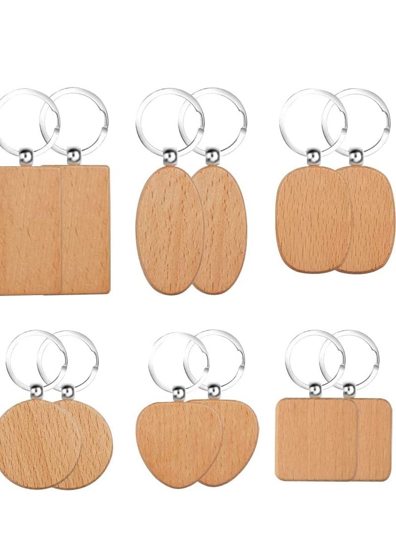 Excefore 12 Pcs Wood Keychain with Metal Key Ring DIY Blank Wooden Chain Tags Personalized Keychains Vintage Creative Pendant for Car Ornament - Image 1